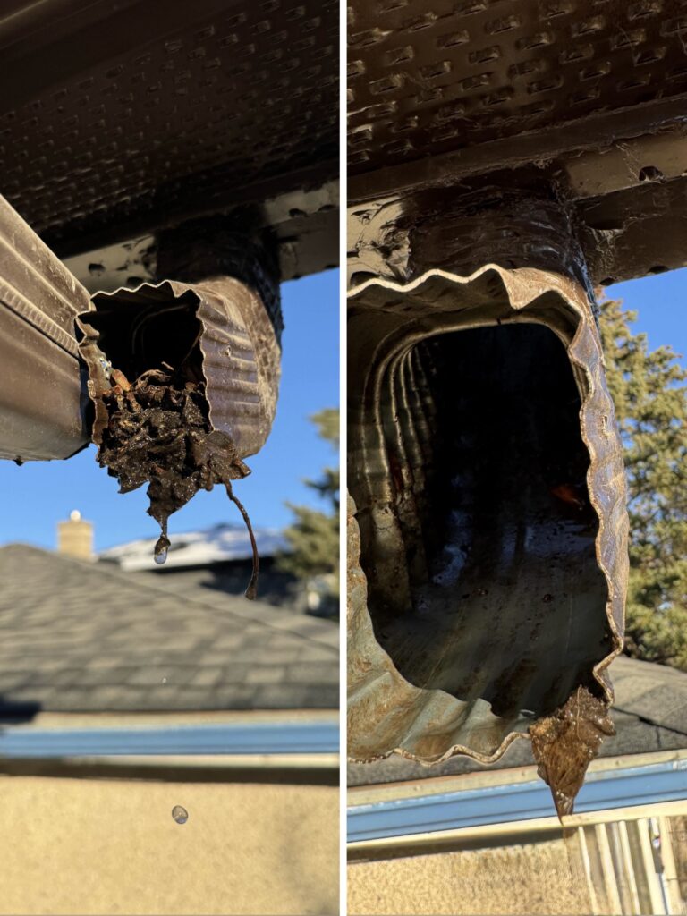 Before-and-after of best downspout cleaning in Calgary